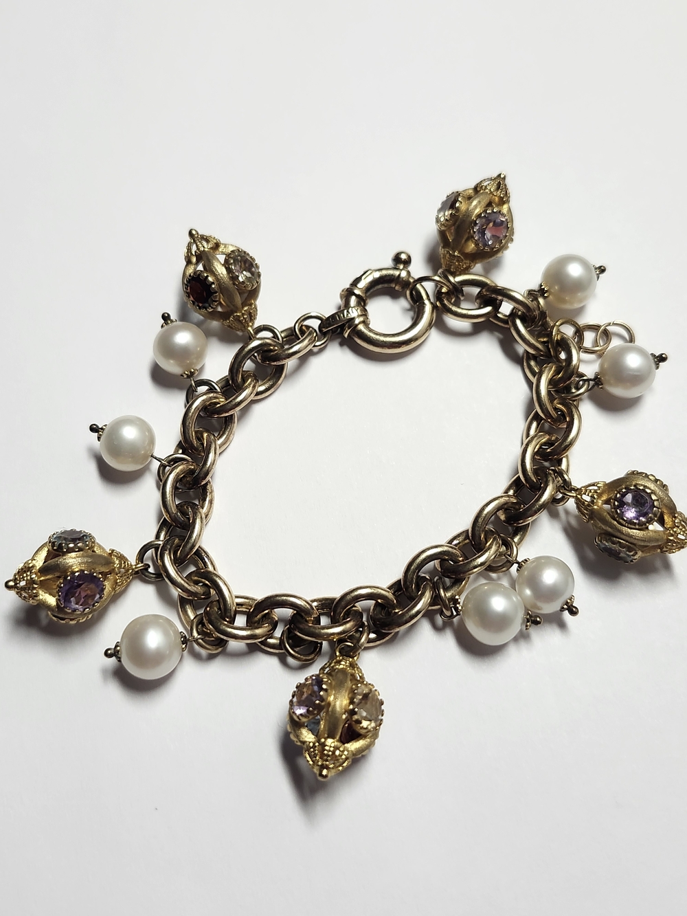 Sterling Silver 8mm Pearl Lantern Charm Bracelet Garnet Topaz Citrine Amethyst